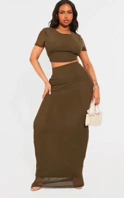Shape Olive Mesh Cropped T-shirt