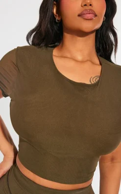 Shape Olive Mesh Cropped T-shirt