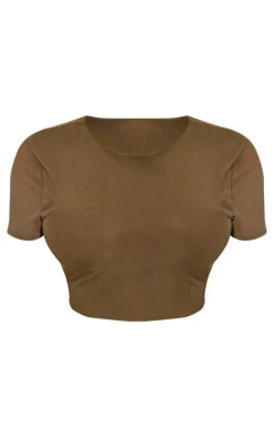 Shape Olive Mesh Cropped T-shirt