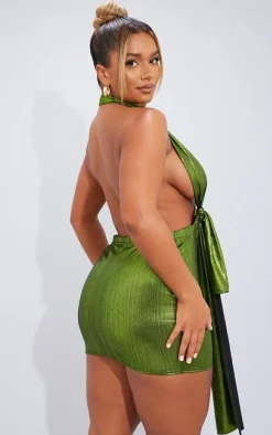 Shape Olive Metallic Drape Mini Dress