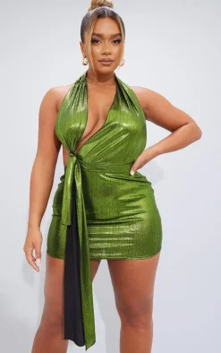 Shape Olive Metallic Drape Mini Dress