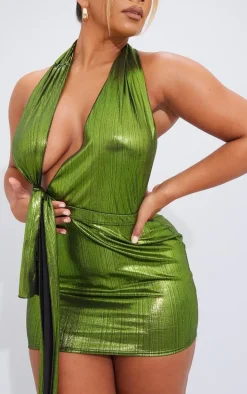Shape Olive Metallic Drape Mini Dress