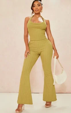 Shape Olive Rib High Waist Flare Pants