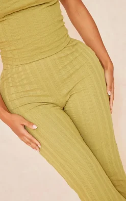 Shape Olive Rib High Waist Flare Pants