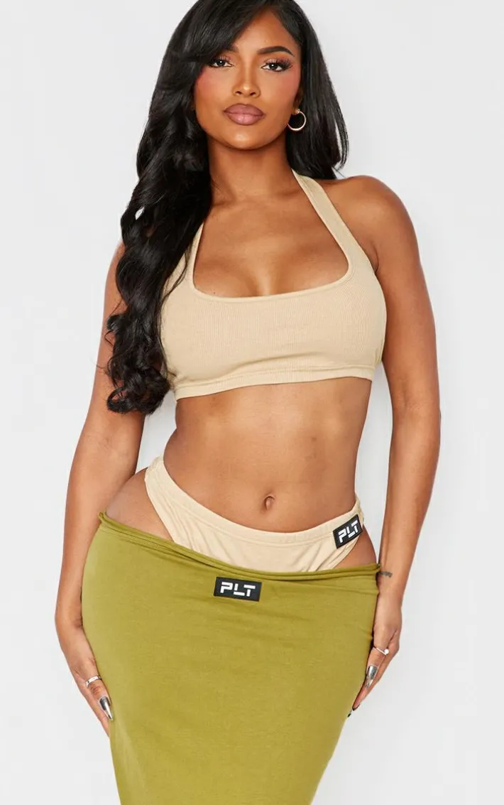 Shape Olive Ribbed Halterneck Bralet
