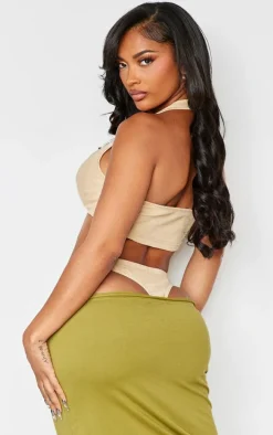 Shape Olive Ribbed Halterneck Bralet