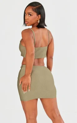 Shape Olive Ribbed Strappy Crop Top