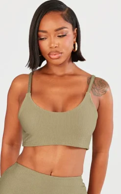 Shape Olive Ribbed Strappy Crop Top