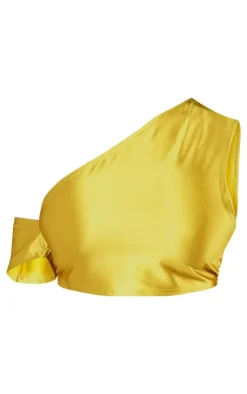 Shape Olive Satin One Shoulder Crop Top