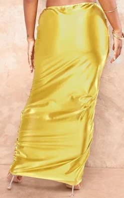 Shape Olive Satin Ruched Side Maxi Skirt
