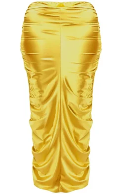 Shape Olive Satin Ruched Side Maxi Skirt