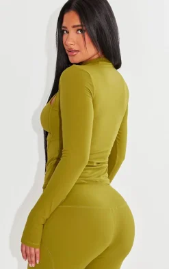 Shape Olive Sculpted Cut Out Bralette Detail Long Sleeve Top