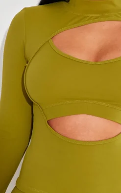 Shape Olive Sculpted Cut Out Bralette Detail Long Sleeve Top