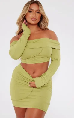 Shape Olive Seam Detail Foldover Mini Skirt