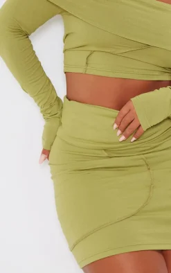Shape Olive Seam Detail Foldover Mini Skirt