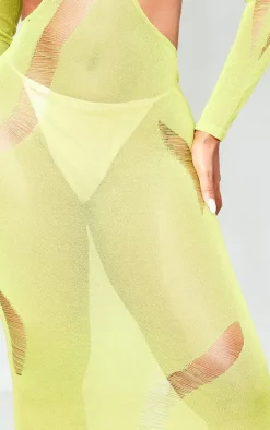 Shape Olive Sheer Knit Cut Out Detail Maxi Dress