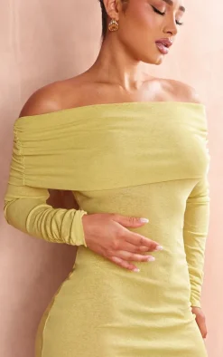 Shape Olive Sheer Mesh Foldover Bardot Dress