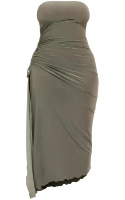 Shape Olive Slinky Bandeau Ruched Side Hem Midaxi Dress