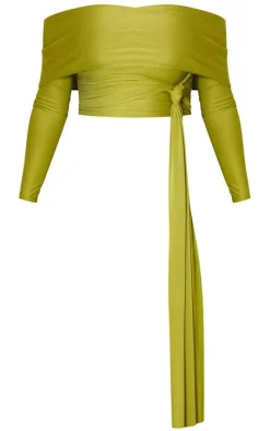 Shape Olive Slinky Bardot Knot Side Crop Top
