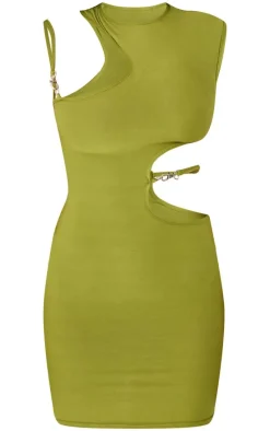 Shape Olive Slinky Cut Out Strap Detail Bodycon Dress