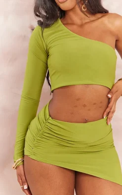 Shape Olive Slinky One Shoulder Crop Top