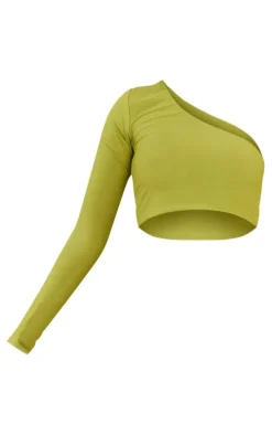 Shape Olive Slinky One Shoulder Crop Top
