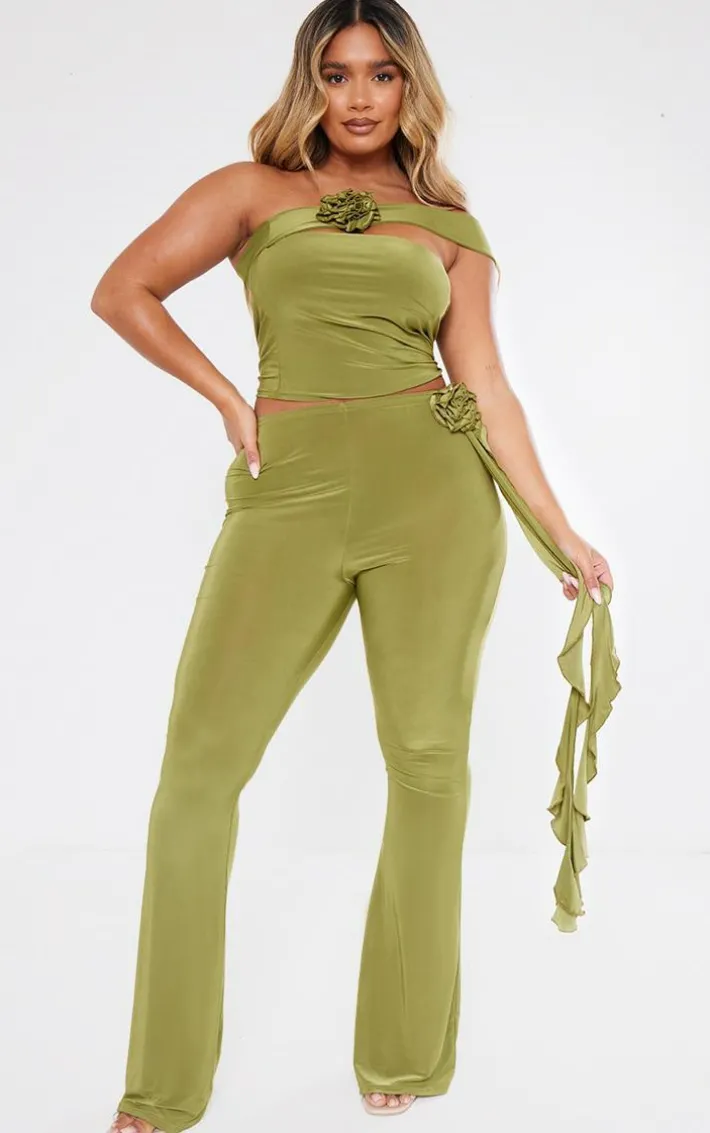 Shape Olive Slinky Rose High Waist Flare Pant