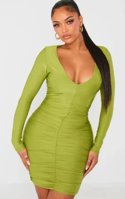 Shape Olive Slinky Ruched Mini Dress