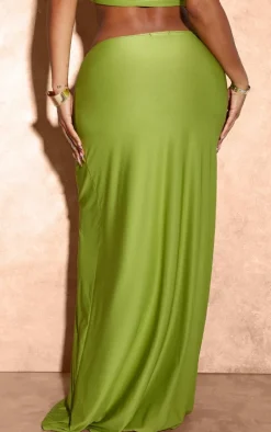 Shape Olive Slinky Ruched Front Maxi Skirt