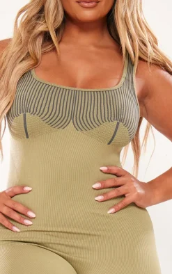 Shape Olive Snatched Rib Contrast Sleeveless Jumpsuit