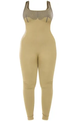 Shape Olive Snatched Rib Contrast Sleeveless Jumpsuit