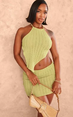 Shape Olive Textured Halterneck Backless Top