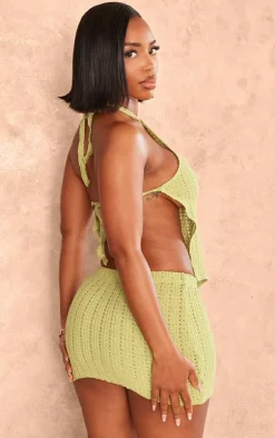 Shape Olive Textured Halterneck Backless Top