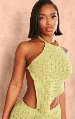 Shape Olive Textured Halterneck Backless Top