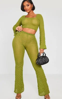 Shape Olive Textured Sheer Wide Leg Pants
