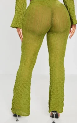 Shape Olive Textured Sheer Wide Leg Pants