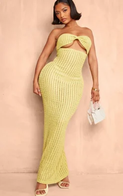 Shape Olive Textured Sheer Twist Bandeau Maxi Dress