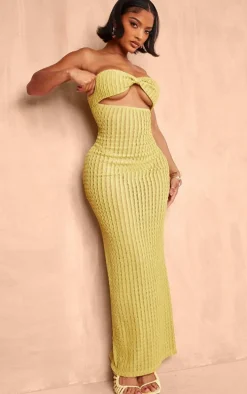 Shape Olive Textured Sheer Twist Bandeau Maxi Dress