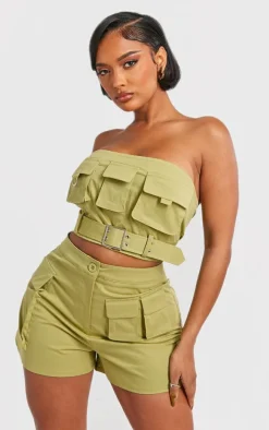 Shape Olive Twill Buckle Detail Cargo Bandeau