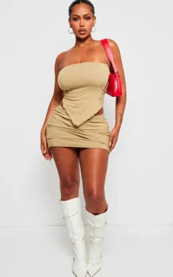 Shape Olive Washed Cotton Seam Lettuce Hem Skirt