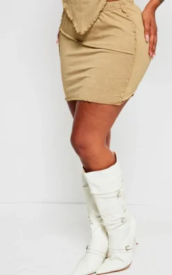 Shape Olive Washed Cotton Seam Lettuce Hem Skirt