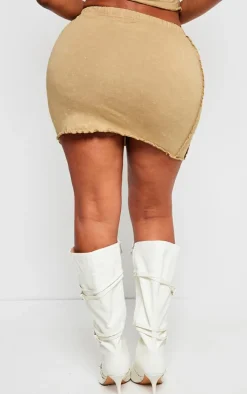 Shape Olive Washed Cotton Seam Lettuce Hem Skirt