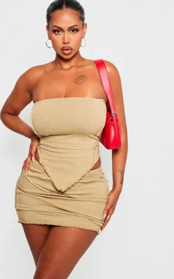 Shape Olive Washed Cotton Seam Lettuce Hem Skirt