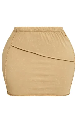 Shape Olive Washed Cotton Seam Lettuce Hem Skirt