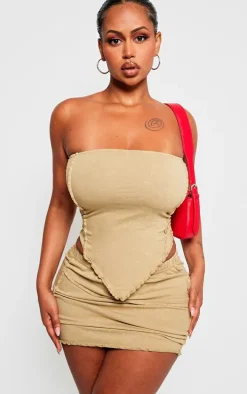 Shape Olive Washed Cotton Seam Bandeau Top