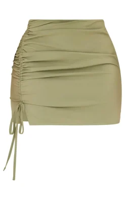 Shape Olive Woven Ruched Side Mini Skirt