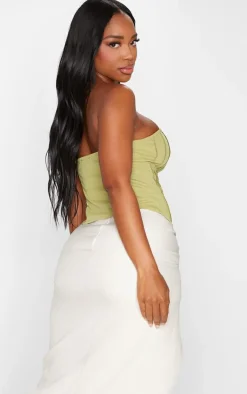 Shape Olive Woven Seam Detail Bandeau Lace Up Corset