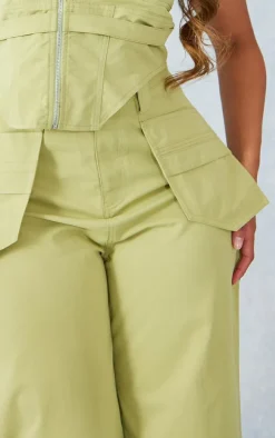 Shape Olive Woven Zip Detail Pants