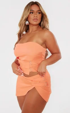 Shape Orange Buckle Detail Woven Mini Skirt