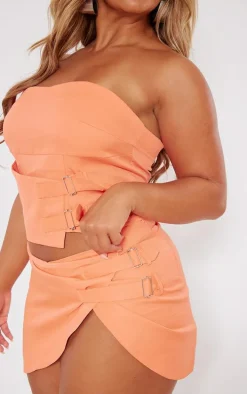 Shape Orange Buckle Detail Woven Mini Skirt